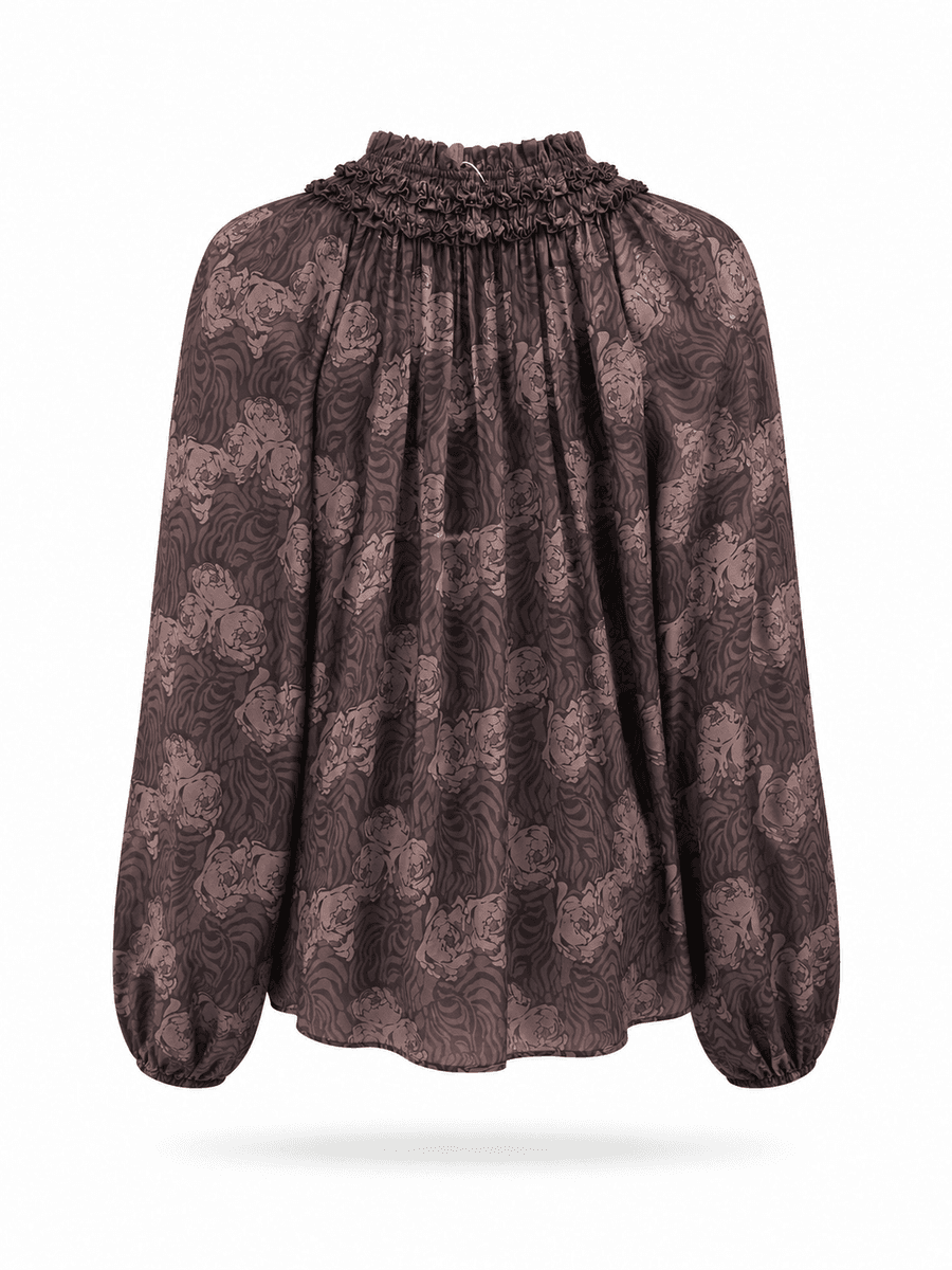 Amuse Silkebluse Mariann 888BrownPrintAW26