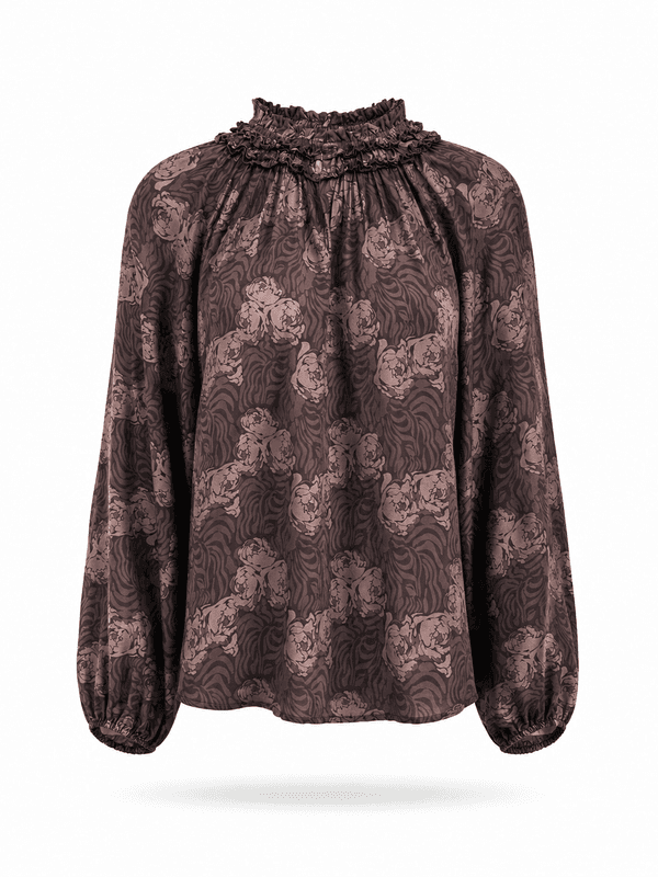 Amuse Silkebluse Mariann 888BrownPrintAW26