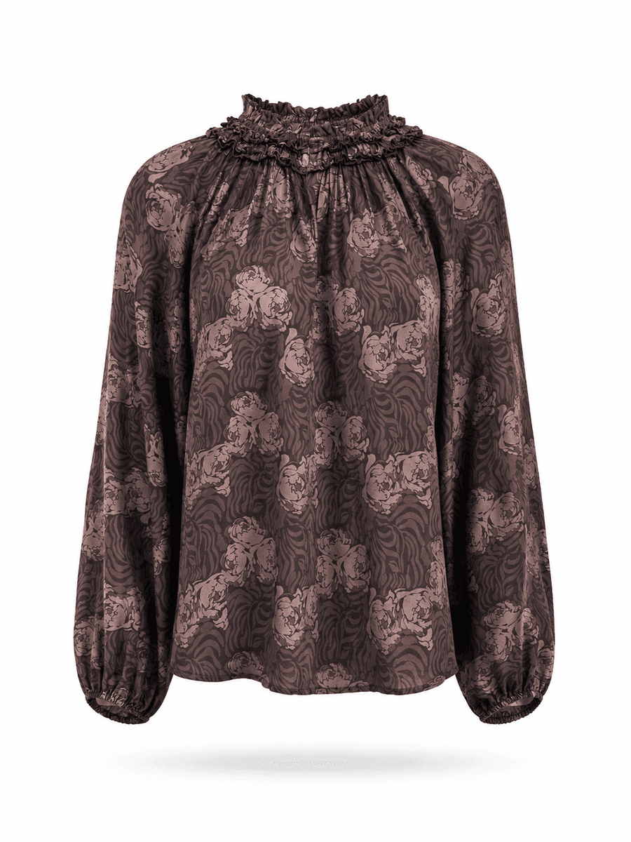 Amuse Silkebluse Mariann 888BrownPrintAW26